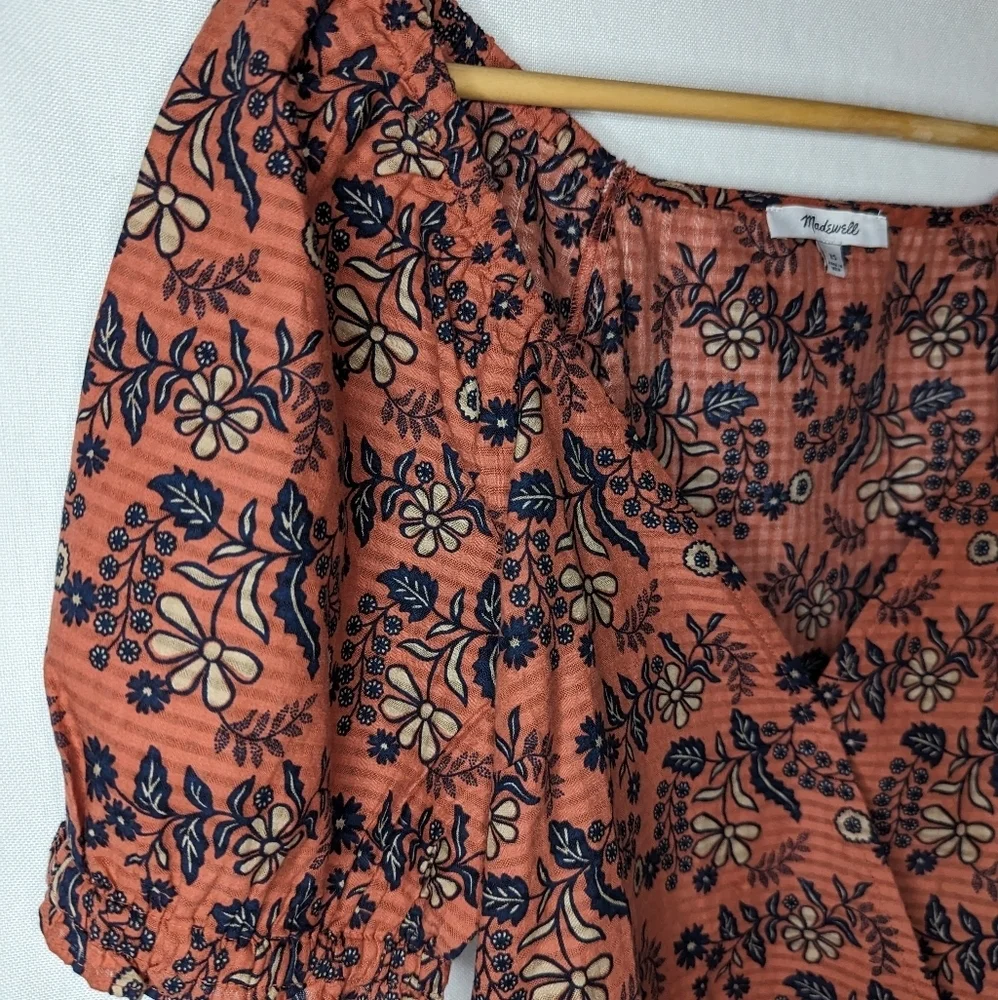 Madewell‎ Puff Sleeves Peplum Top Cavoli Floral Size XS Earthy Tones